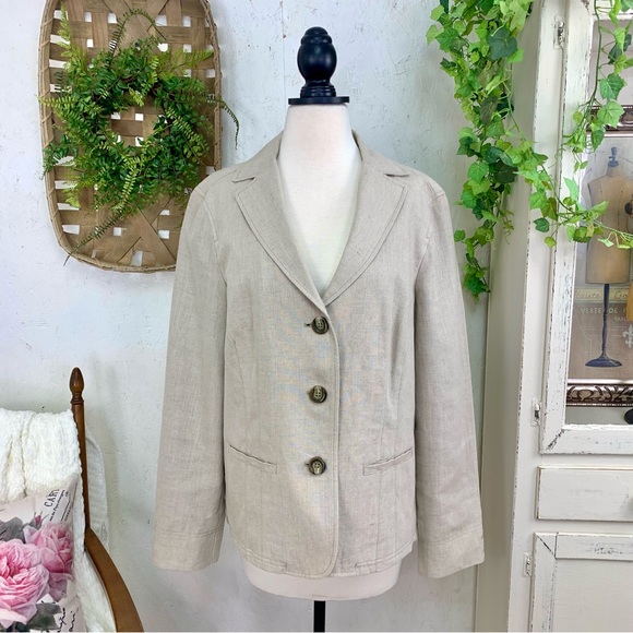 L.L. Bean Jackets & Blazers - L.L. Bean Plus Size Notch Collar Three Button Linen Blazer